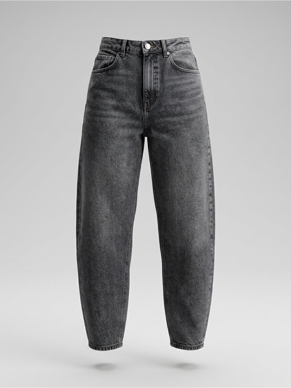 Zara High-Rise Grey Ankle Barrel Jeans